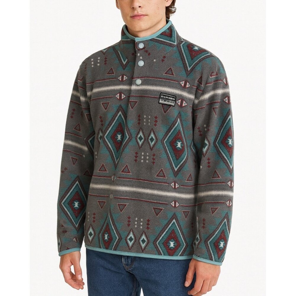 Free Nature Men’s Aztec Print Fleece Pullover Sweater White Lotus Gray Size M